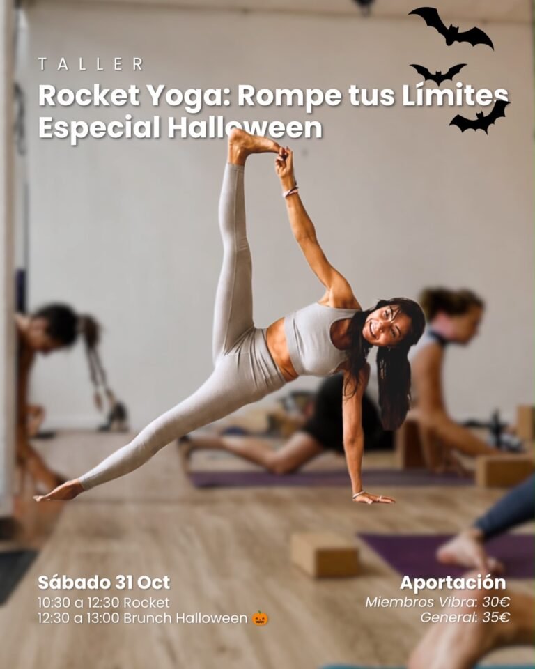 Cartel del taller de Rocket Yoga especial Halloween, el 31 de octubre en Vibra Yoga Studio
